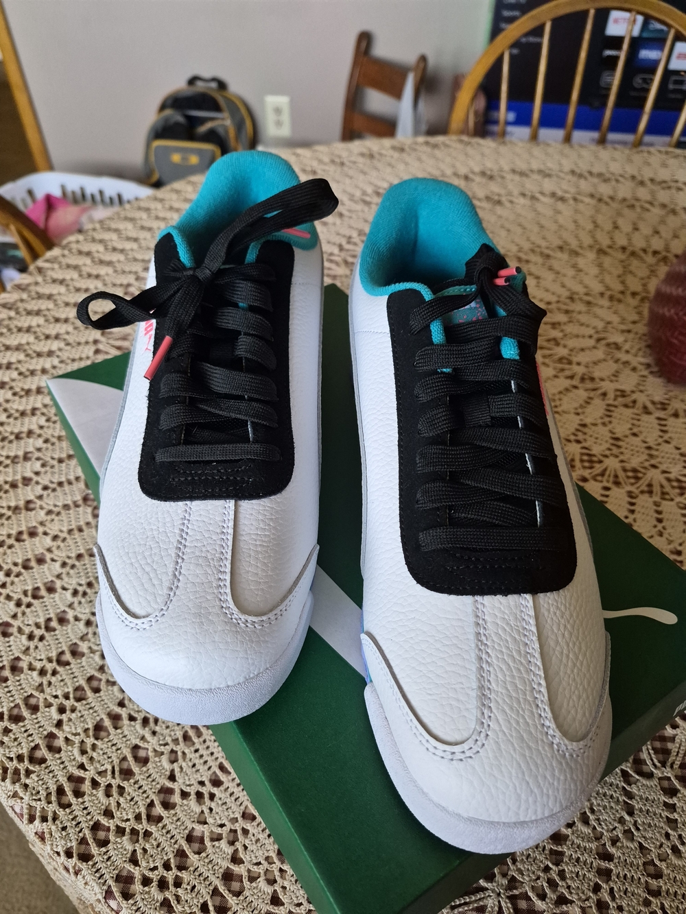 Puma White Sneakers with Teal & Pink Accents - Picture 2 of 4